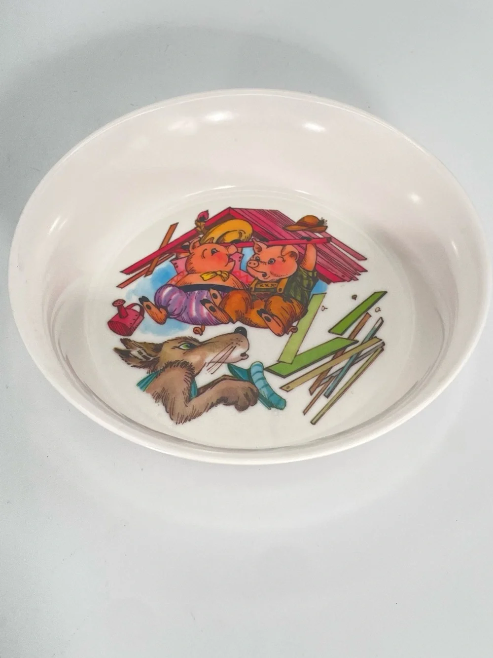 Vintage Oneida Deluxe 3 Pc Melamine Three Little Pigs Child Dinner Set Story